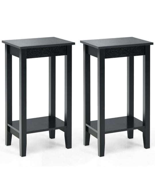 2PCS 2-Tier Nightstand End Side Table Coffee Table Wooden Legs Bedroom Black