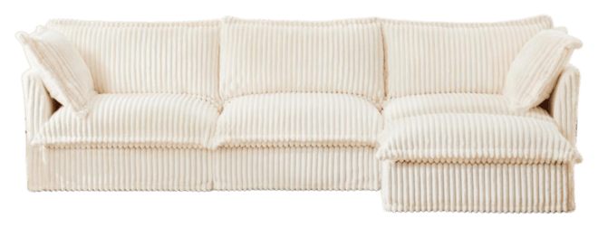 Streamdale Corduroy L-Shaped Sectional Sofa with Ottoman & Pillows