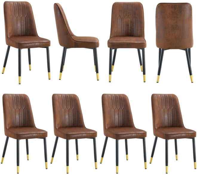 Streamdale 8-Piece Brown Velvet Dining Chair Set with Black Metal Legs