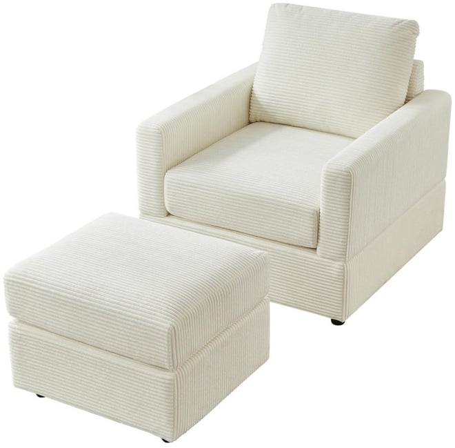 Streamdale Corduroy Chaise Lounge with Ottoman for Living Room