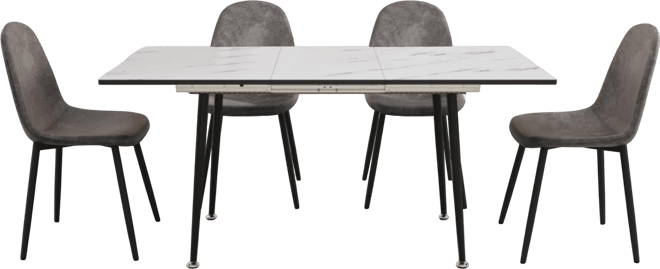 Streamdale Modern 47"-63" Extendable Dining Table & Chair Set, 4-Piece, White Table, Gray Round Chairs