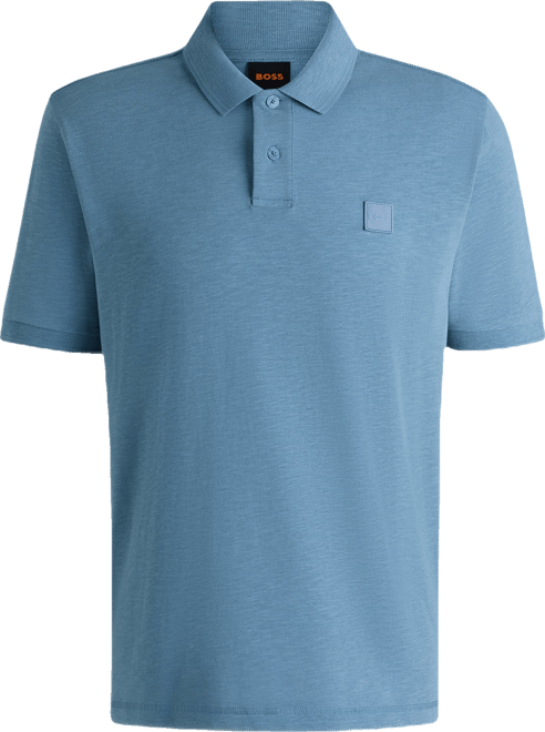 Boss by  Men's Logo Badge Slub Cotton-Linen Polo Shirt