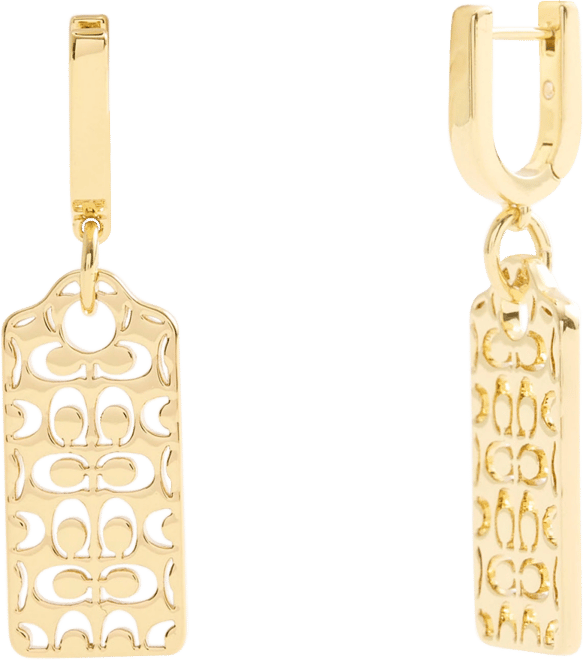 Gold Signature Quilted Hangtag Charm Huggie Earrings