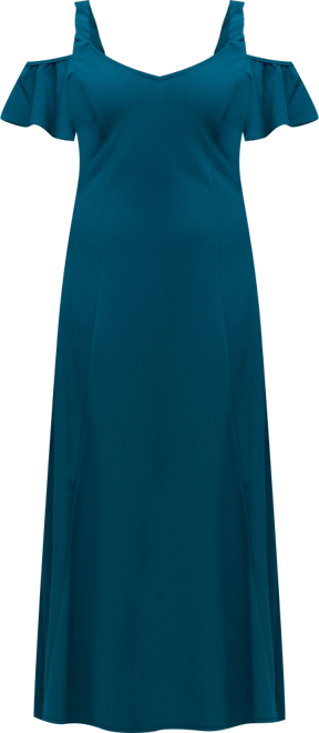 Women's Cold Sholder Ruffle Sleeve A Line Maxi Dress