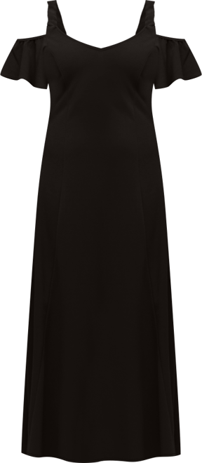 Women's Cold Sholder Ruffle Sleeve A Line Maxi Dress