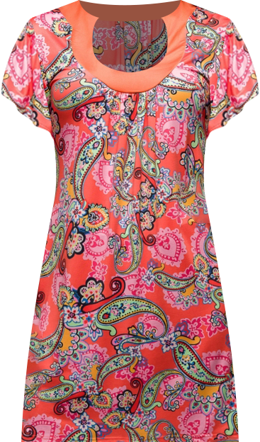 Women's Pink Paisley Short Sleeve Scoop Neck Mini Dress