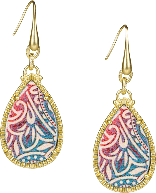Gold-Tone Greek Ombre Printed Leather Drop Earrings