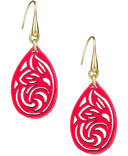 Gold-Tone Lace Pattern Leather Drop Earrings