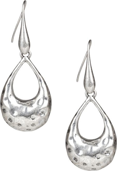 Guess Silver-Tone Open Tear-Shape Hammered Drop Earrings