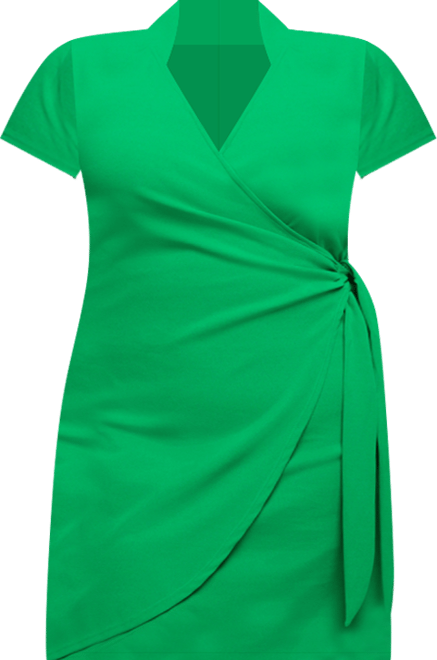 Plus Size Mandarin Collar Knee Length Wrap Dress