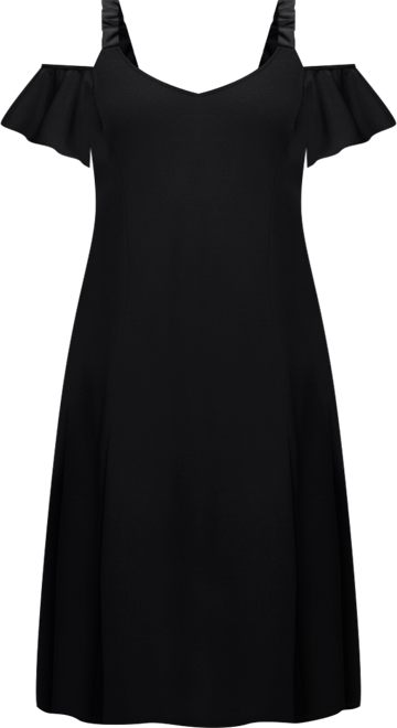 Plus Size Cold Shoulder Ruffle Sleeve A-Line Maxi Dress