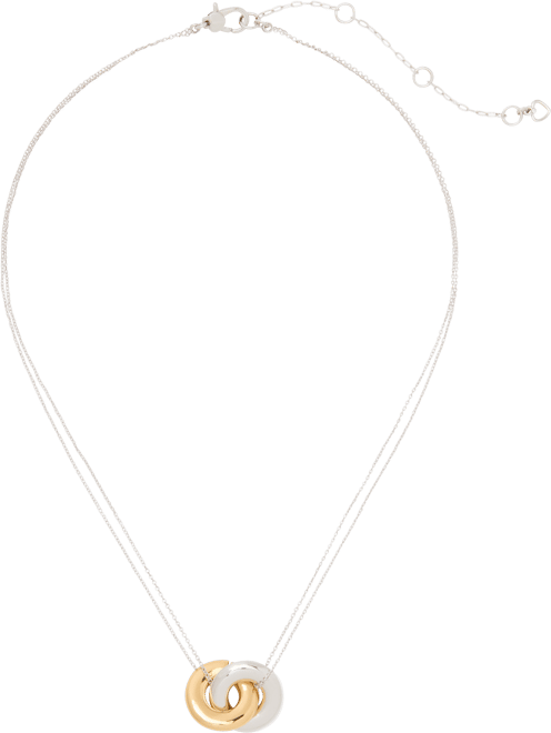 Two-Tone Interlock Ring Pendant Necklace, 16" + 3" extender