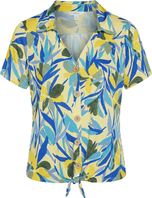 Women's Tropical Tie Front Knit Top