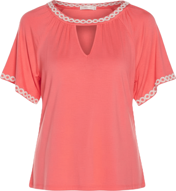 Women's Crochet Trim Short Sleeve Knit Top