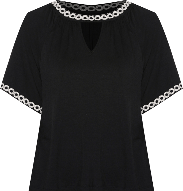 Women's Crochet Trim Short Sleeve Knit Top