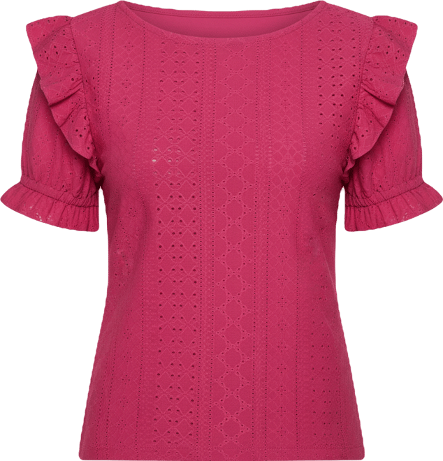 Women's Knit Eyelet Ruffle Sleeve Top