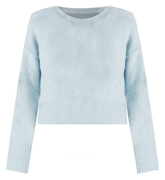 Fold Back Cuff Boucle Knit in Light Blue
