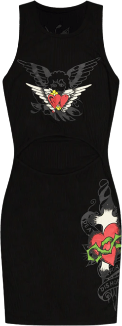 Shop Ed Hardy Heart Wings Cut Out Rib Dress EHW3201-1 black