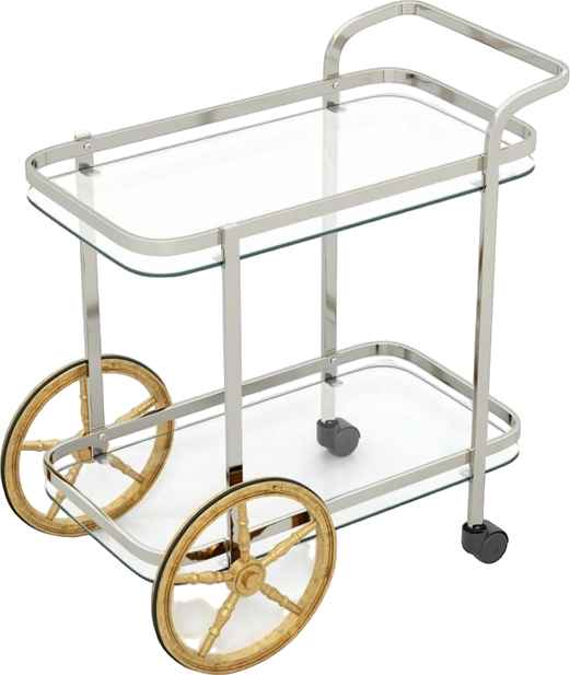 2-Tier Tempered Glass Bar Cart with 2 Large Aluminum Wheels and 2 Rolling Casters