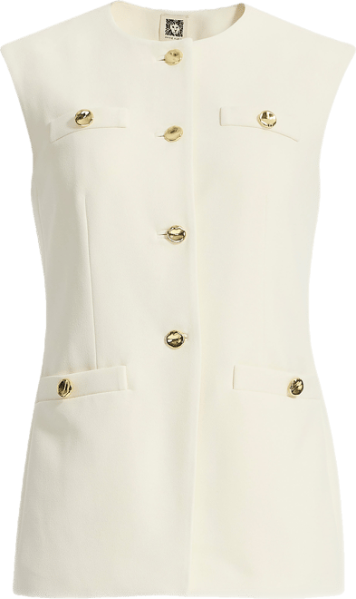 Crepe Four-Button Vest with Welt Pockets