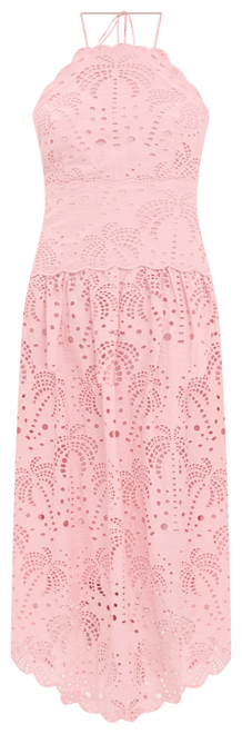 Palm Tree Eyelet Blush Pink Sleeveless Midi Dress
