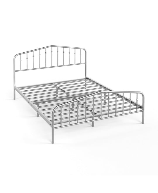Queen Size Metal Bed Frame Platform Headboard & Footboard W/Storage Sliver