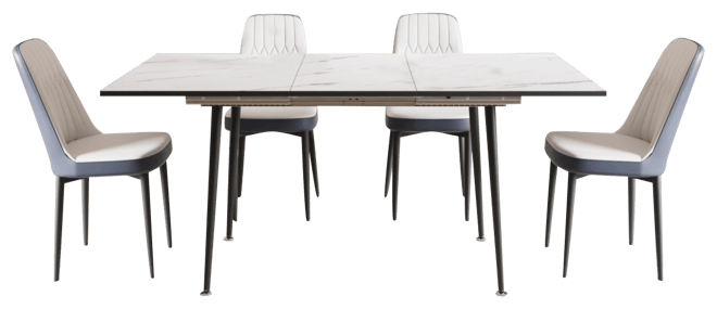 Streamdale 47-63" Expandable Dining Set Table & Cushioned Chairs, Black Legs