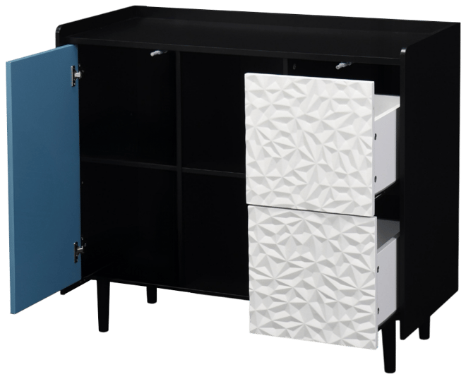 Streamdale Black Sideboard Cabinet with Red Doors, 2 Drawers