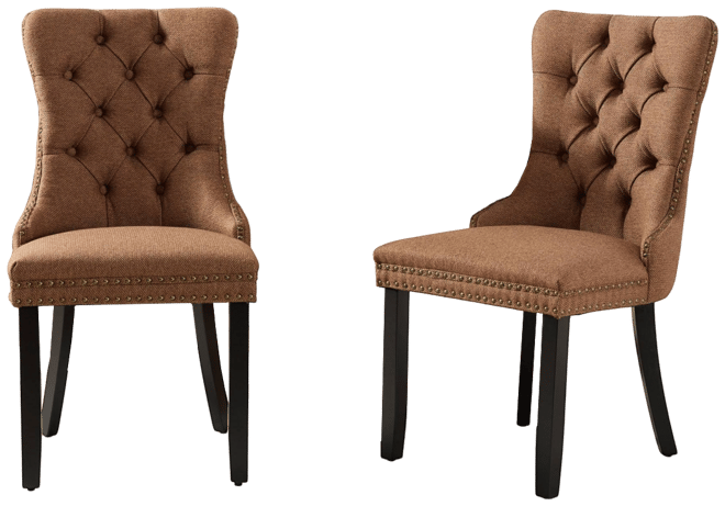 Streamdale Nikki Tufted Upholstered Linen Dining Chair with Nailhead Trim, 2-Piece Set in Coffee