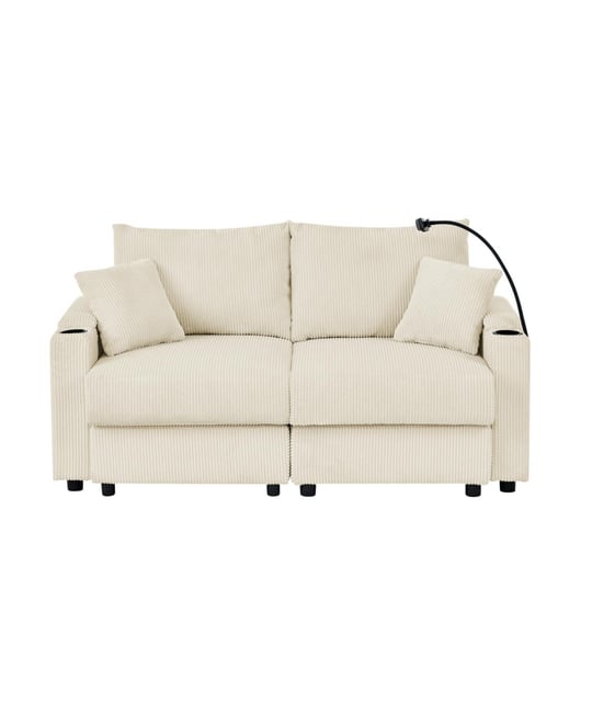 Streamdale Loveseat Sofa with Storage & Charging Ports for Living Room, Beige Corduroy