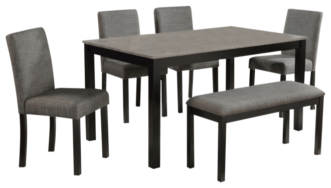 Streamdale 6-Piece Light Grey & Black Dining Set with Bench
