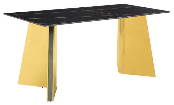 Streamdale Black Marble-Patterned Dining Table with Golden Butterfly Legs (Heat-Resistant)
