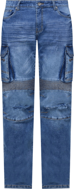 Men's Slim Fit Moto Rip Repair Cargo Jeans