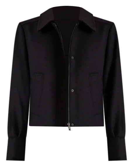 Recycled Poly Blend Cropped Zip Front Jacket in Black