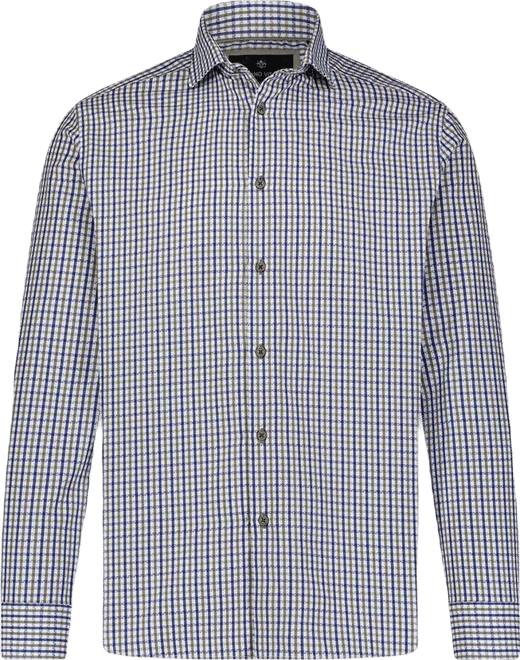 Men's Blue Printed Check Long Sleeve Shirt