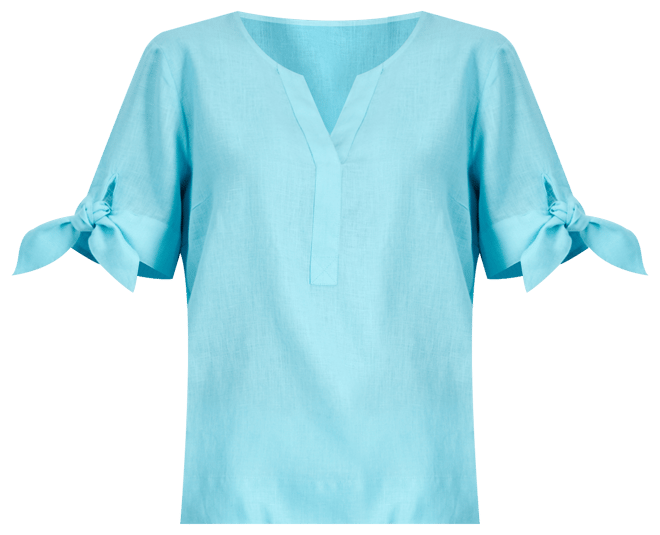 売れ筋商品|||チャータークラブ カットソー トップス レディース Petite 100% Linen Split-Neck Tie Sleeve Top, Created for Macy's Pool Blue Charter Club Women's 100% Linen Split-Neck Tie-Cuff Top