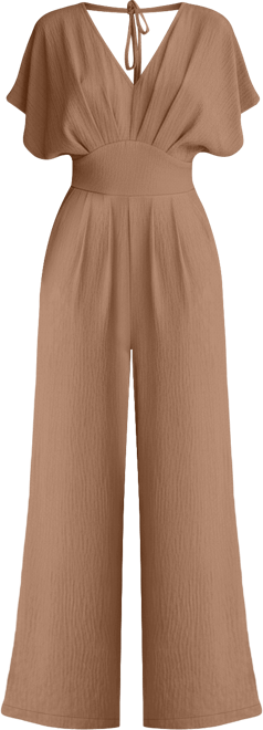 Women's V-Neck Short Sleeve Straight Leg Jumpsuit