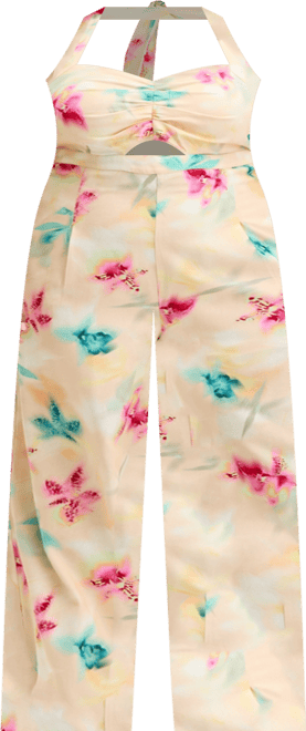 売れ筋商品|||バースリー カットソー トップス レディース Trendy Plus Size Printed Halter Jumpsuit, Exclusively at Macy's Hallie Bouq A Women's Plus Size Karlee Ivory Jumpsuit