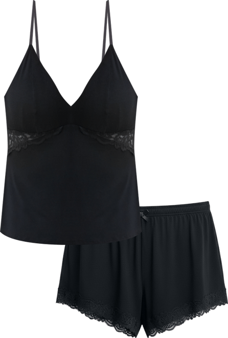 Women's Knit Lace-Trim Short Pajama Set, Exclusively at Macy's