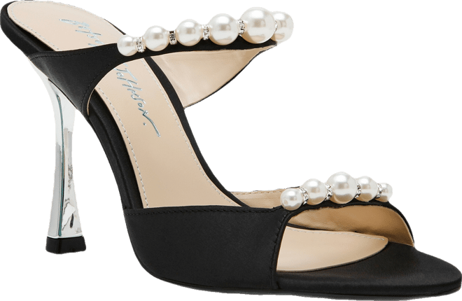 Women's Lacy Embellished Satin Heeled Mules