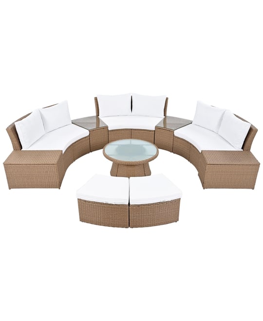 10-Piece Outdoor Sectional Half Round Patio Rattan Sofa Set, Pe Wicker Conversation Furniture Set