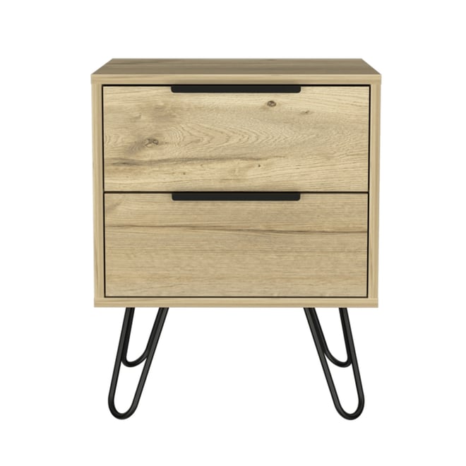 Two Drawer Nightstand in Faux Wood Finish for Bedside or Living Room