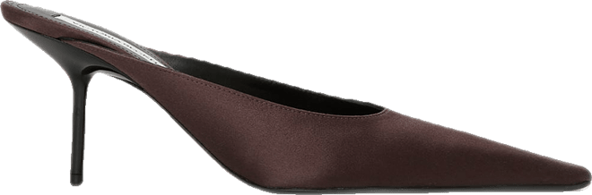 Sloan Stiletto Mule In Dark Brown Satin