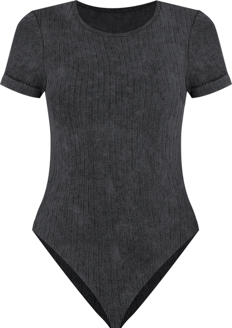 No Comment Juniors Solid Ribbed Short Sleeve Bodysuit