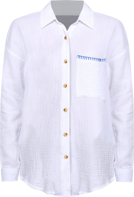 No Comment Juniors Sea Sun Sand Embroidered Long Sleeve Top