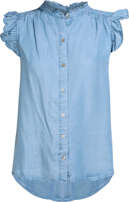 Love Tree Juniors Ruffle Sleeve Button Down Top
