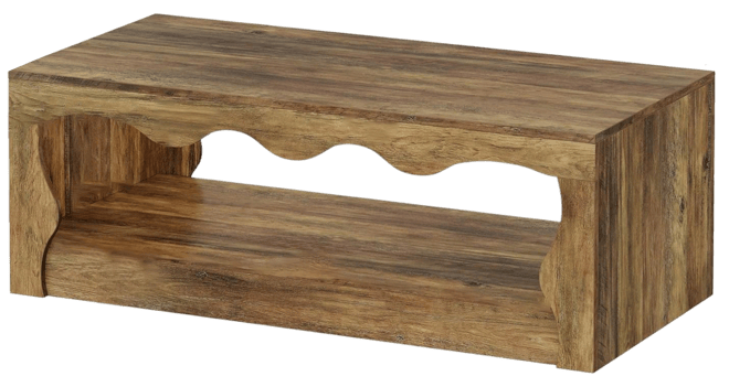 47.24-Inch Farmhouse Coffee Tables, 2-Tier Wooden Rectangular Accent Center Low Cocktail Tea Table with Open Storage Shelf, Rustic Brown -