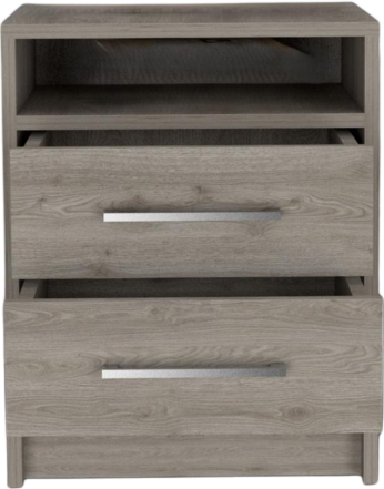 Modern Nightstand with Open Shelf and 2 Drawers – Bedside Table