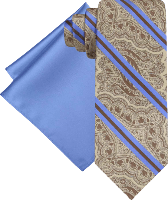 Men's Stripe Paisley Tie & Solid Pocket Square Set