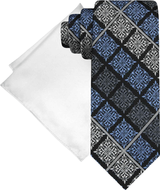 Men's Medallion Tie & Solid Pocket Square Set